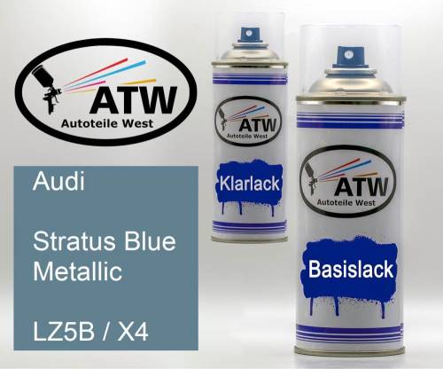 Audi, Stratus Blue Metallic, LZ5B / X4: 400ml Sprühdose + 400ml Klarlack - Set, von ATW Autoteile West.